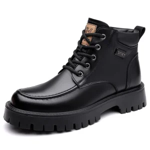 2025 Autunno Inverno Scarpe di cotone calde per uomo Moda Casual Nuovo designer Stivali da neve Maschile Stivali in pelle con plateau in pizzo nero Uomo 1