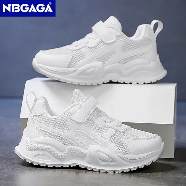 Scarpe casual in pelle bianca per bambini per ragazze del ragazzo Scarpe da ginnastica da corsa all'aperto Mesh traspirante Bambini Scuola Walking Sport antiscivolo 2