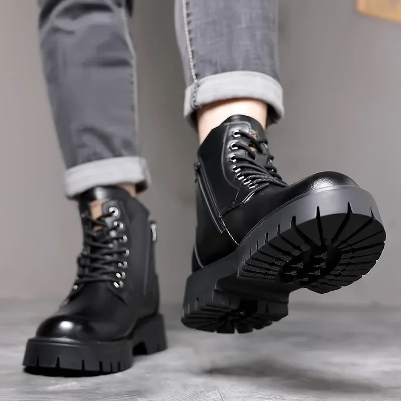 Scarpe in pelle da uomo Stivali da uomo con suola spessa antiscivolo resistenti all'usura Stivaletti ammortizzanti Scarpe maschili Botas Para Hombre 4