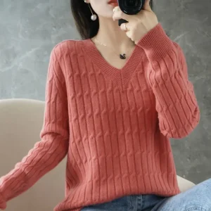 Autunno e inverno twist maglione donna sciolto versione coreana all-match giacca di grandi dimensioni nuovo maglione con scollo a v manica lunga testa inferiore 1