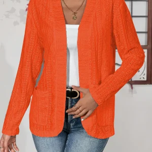 Cardigan aperto sul davanti taglie forti: giacca trasparente leggera con tasche, capispalla autunnale chic per donna 1