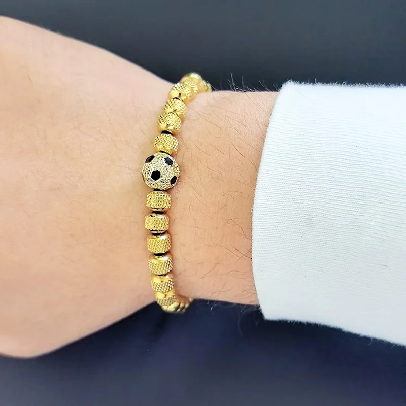 Ciondoli da calcio di lusso Perline in acciaio inossidabile Braccialetti da uomo Gioielli a mano Regali Pulseras Hombre 3