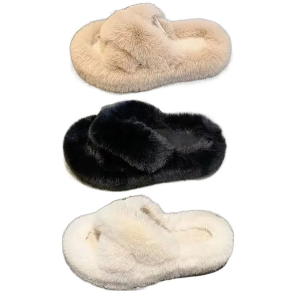 Scivoli morbidi Pantofole per la casa Pantofole antiscivolo piatte spesse in peluche Calzature Scarpe da pavimento Infradito in pelliccia per interni 6