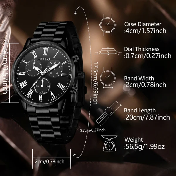 Set di orologi da uomo da 2 pezzi Set di orologi al quarzo alla moda di tendenza aziendale adatto per l'abbigliamento quotidiano abbinato al regalo perfetto 6