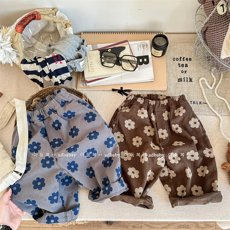 7181 Pantaloni per bambini Autunno Nuovo pantalone da ragazza coreana Pantaloni casual in cotone Stampa floreale 1-7 anni Pantalone per bambini 5