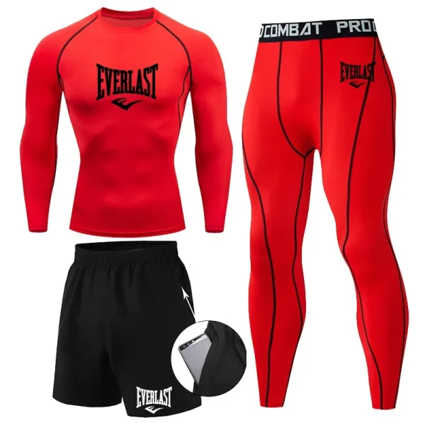 EVER/LAST Abiti da uomo neri Camicie a compressione Leggings Elasticità Fitness Palestra Corsa Traspirante Quick Dry Rashguard Set da uomo 5