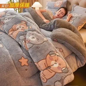 Coperta denso in peluche di lana di agnello invernale, spessa e calda, doppia peluche, trapunta in cotone delicato, piumino per dormitori singoli e doppi 1