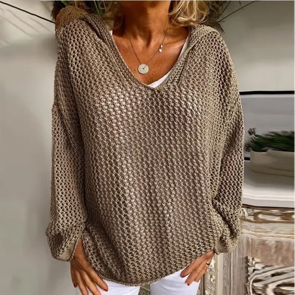 Donna scollo a V con cappuccio scava fuori Pullover maglione top autunno primavera femminile manica lunga sottile felpa cappotti XXBLH-6039 3