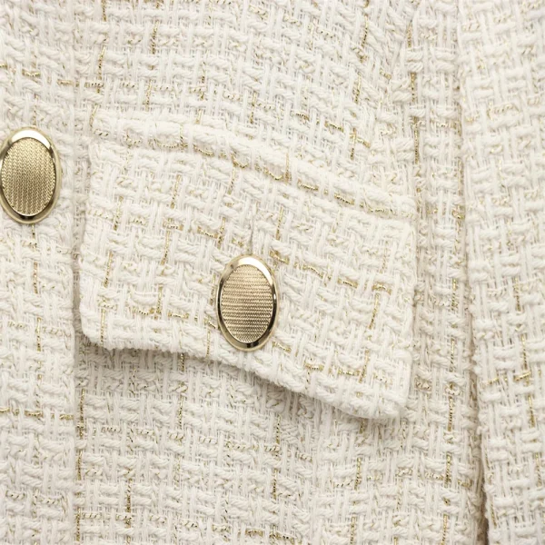 PB & ZA 2025 giacca in Tweed Beige da donna con bottoni dorati e cintura maniche lunghe e tasche frontali in vendita su AliExpress 5