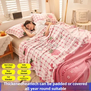 Coperta di flanella di fragole del fumetto Autunno Inverno Caldo lenzuolo Coperta Morbida pile Coperte da letto in peluche Divano Pisolino Coperte con scialle 1