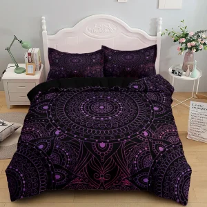 Set copripiumino viola con mandala bohémien Set biancheria da letto singolo doppio matrimoniale Queen King Cal King Size 1