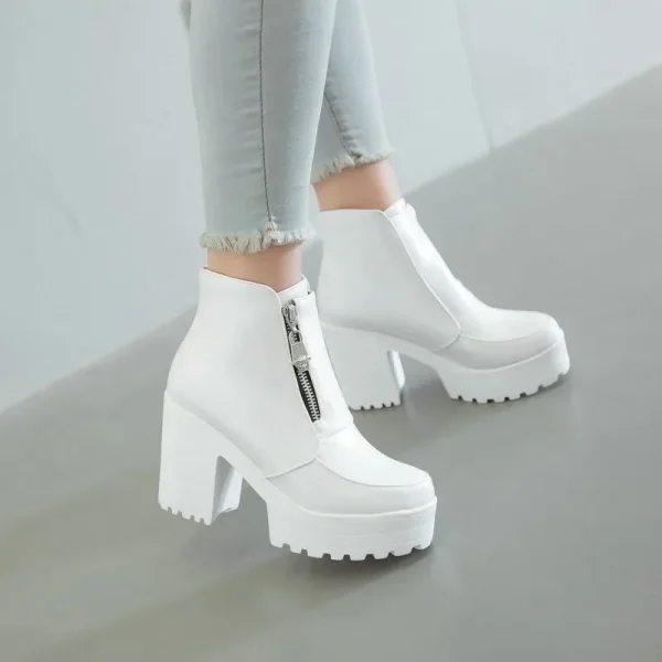 Stivaletti con plateau bianco nero per donna stivali con tacco alto donna Zip autunno inverno stivaletti stivali donna scarpe scarpe da donna 2
