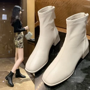Calzini elastici Stivali Stivaletti da donna Décolleté da donna Tacco spesso Tacco punta quadrata Stivaletti corti Retro 2024 Nuove scarpe da donna Botas Mujer 1