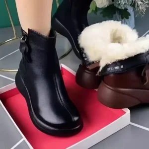 Stivali da neve antiscivolo in pelliccia per donna Stivali invernali con cerniera in peluche Donna Tinta unita Caldo mamma imbottito in cotone piatto con scarpe 2024 1