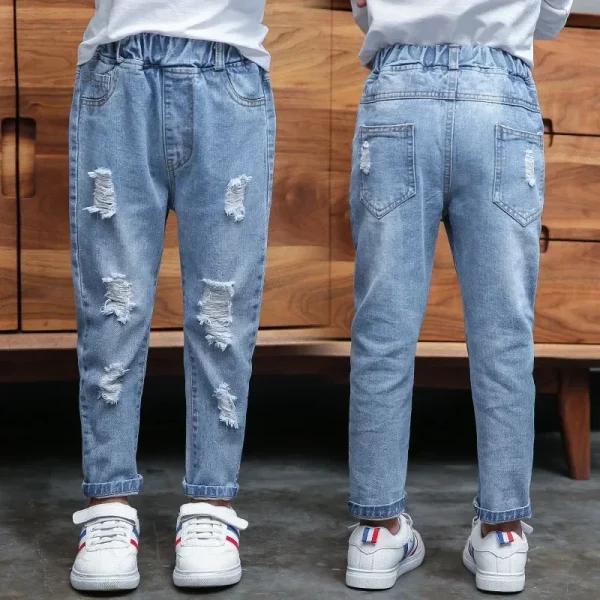 Moda Bambini Pantaloni in denim Jeans strappati per adolescenti Pantaloni con foro per bambini Abbigliamento casual per bambini per la primavera Autunno Hot Boys Girls Jeans 3