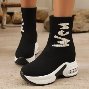 Stivali lavorati a maglia da donna Stivali da donna traspiranti slip-on con suola spessa sono alla moda, casual e lisci Botas De Invierno Para Mujer 1