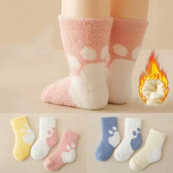 Set da 3 pezzi Calzini per bambini Sbring Calzini per bambini spessi e caldi in peluche per bambini Calzini da pavimento in velluto corallo per bambini 0-3 anni 2