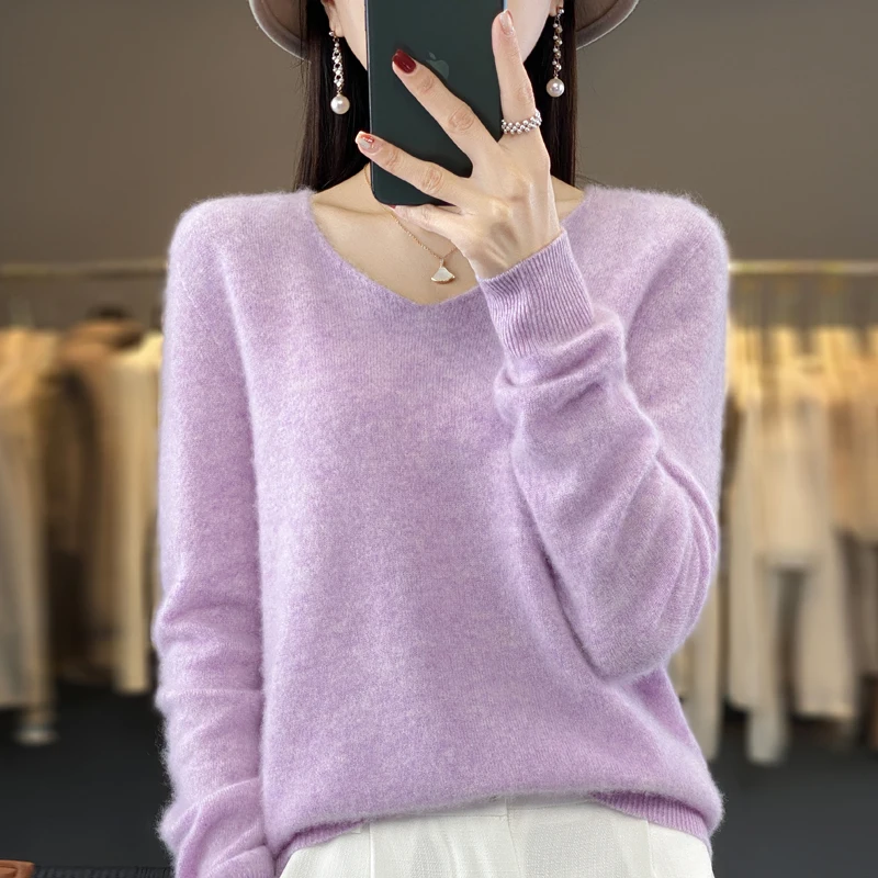 100% pura lana autunno inverno maglione di cashmere donna casual lavorato a maglia maglioni con scollo a V pullover morbido abbigliamento coreano femminile top 3