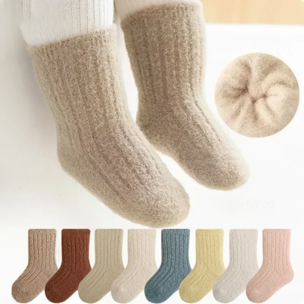 Autunno Inverno Nuovi Calzini per bambini Addensare Velluto Terry Neonato Ragazzo Ragazza Calze calde Solido lavorato a maglia Infantile Bambini Tubo centrale Socken 1