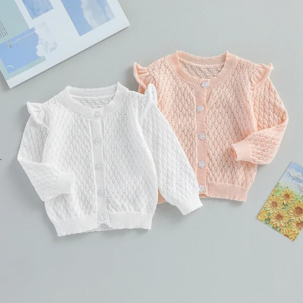 Cardigan lavorato a maglia per bambina da bambino Manica lunga con volant Maglione abbottonato Camicie autunno inverno Abbigliamento Capispalla per bambini con volant 1