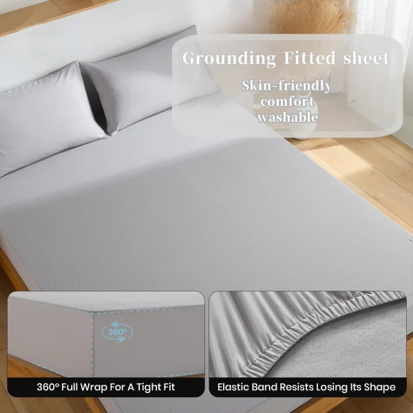 Queen (60"x80"x15'') Lenzuolo con angoli terra terra 5% fibra d'argento lavabile, antibatterico 1