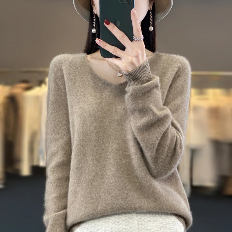100% pura lana autunno inverno maglione di cashmere donna casual lavorato a maglia maglioni con scollo a V pullover morbido abbigliamento coreano femminile top 4