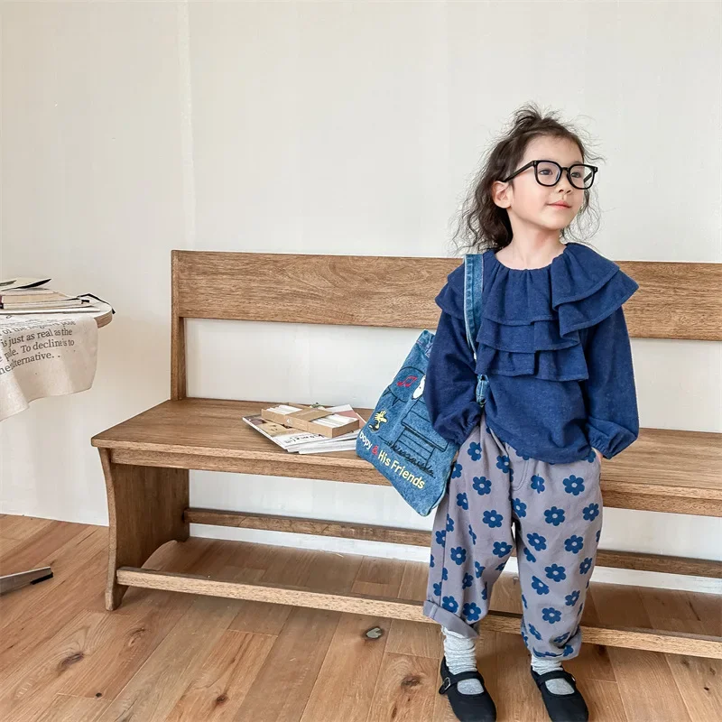 7181 Pantaloni per bambini Autunno Nuovo pantalone da ragazza coreana Pantaloni casual in cotone Stampa floreale 1-7 anni Pantalone per bambini 4