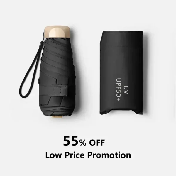 Ombrellone 1Pc 55% di sconto Mini Pocket Ombrellone da pioggia Vinile Pieghevole Protezione UV dai raggi ultravioletti Parasole tascabile Capsula 1