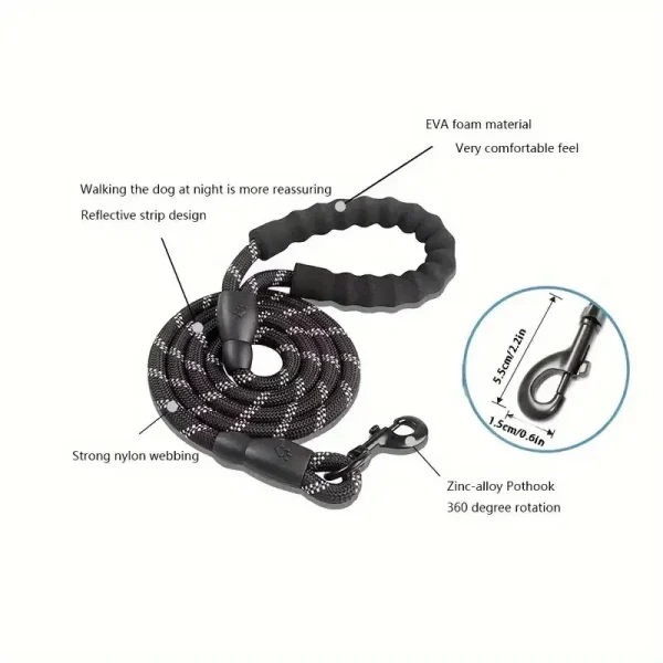 Guinzaglio riflettente per cani con comoda impugnatura imbottita-doppia corda di trazione resistente per cani forti-migliora la sicurezza e il Contr 2