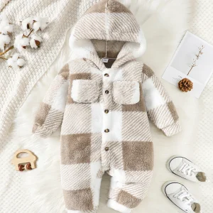 3-24 mesi neonate e ragazze pagliaccetto scozzese con cappuccio a maniche lunghe in peluche tuta invernale calda vestiti per bambino ragazzo e ragazza 1