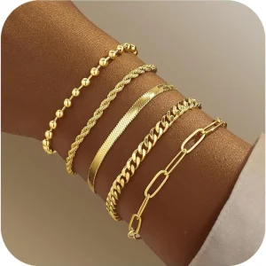 Bracciali in oro da donna Set di bracciali da donna Bracciali in oro impilabili con perline, cubani, graffetta, serpente, corda, regali per le donne 1