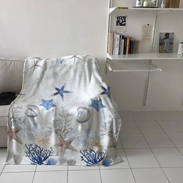 Coperta di flanella conchiglia di stelle marine oceaniche per divano da letto copriletto portatile in morbido pile copriletti divertenti in peluche 4