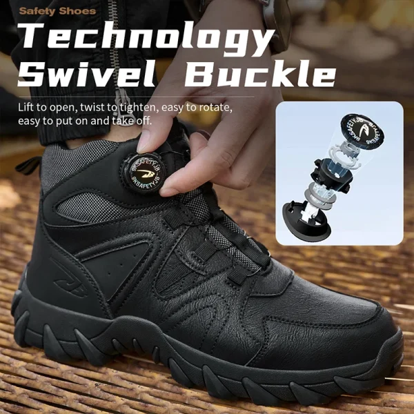 Stivali antinfortunistici con bottone rotante Stivali tattici da esterno da uomo Scarpe indistruttibili Stivali da lavoro antiforatura Scarpe con punta in acciaio Sneakers 6