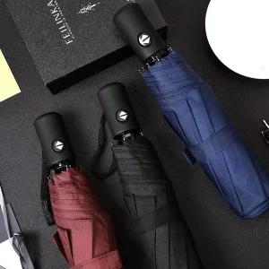 Ombrellone automatico per pioggia e sole Rivestimento nero Ombrellone Anti-UV 3 Pieghevole Resistente al vento Auto di lusso Grande antivento Donna Uomo 8 posti 1
