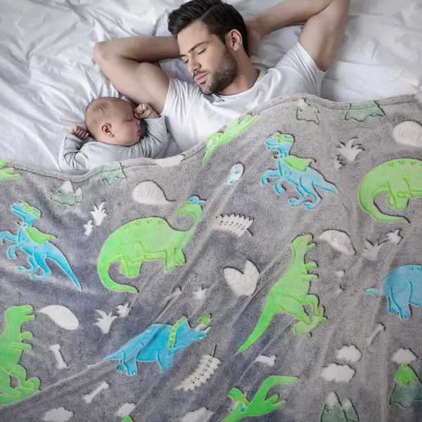 Coperta da tiro con dinosauro unicorno luminoso per ragazze e ragazzi, coperta in flanella di peluche, albero di Natale che si illumina al buio, super morbida 3