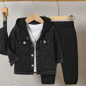 Giacca di jeans vintage alla moda per neonato autunno/inverno in 2 pezzi + pantaloni sportivi sportivi casual 2 tute da gita casual 1