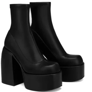 Stivaletti corti da donna di nuova moda Stivale in pelle sexy da donna Punta quadrata casual Cerniera tacchi alti Scarpe casual da donna con suola spessa Zapatos 1