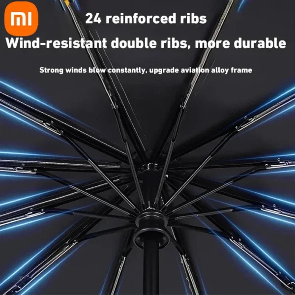 Xiaomi Mijia 24 Bone ombrello automatico Anti UV pioggia sole pieghevole ingrandisci rinforza colla nera multicolore antivento di grandi dimensioni 3