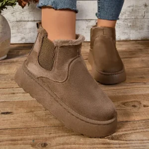 2025 Nuove donne stivali invernali stivali da neve con suola spessa solida scamosciata sintetica stivaletti in pelliccia casual scarpe da esterno in cotone caldo peluche corto 1