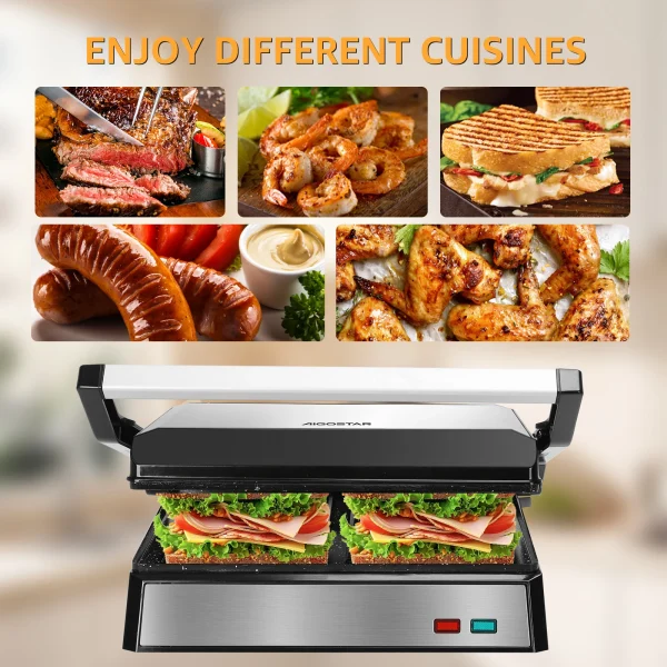 Aigostar Hett Pro Panini Maker/piastra per tostapane, rivestimento antiaderente in pietra ecologica, vassoio per grasso, pressa per Sandwich, padella elettrica, 1500 5