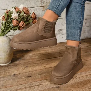 Stivali da neve caldi in peluche corti da donna invernali Scarpe casual Nuovi stivaletti Chelsea in pelliccia scamosciata Scarpe basse da donna con plateau Botas 1
