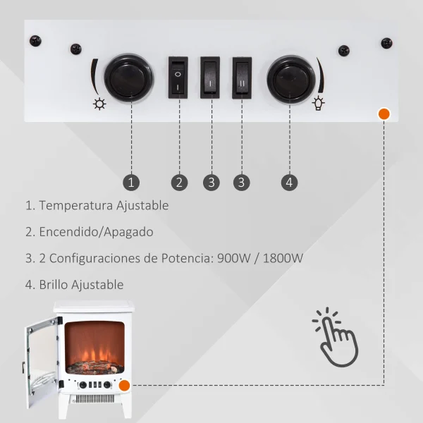 Camino elettrico HOMCOM 900/1800W fiamma simulata e termostato 39x26x54,8 cm 5