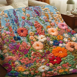 Coperta floreale bohémien 3D - Design con campo floreale ricamato, morbida flanella per camera da letto/divano/picnic, arredamento vibrante 1
