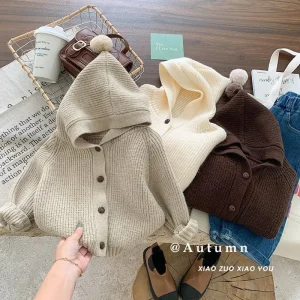 0-6T Cappotto per bambini per bambini Maglioni solidi Giacca invernale per bambini a maniche lunghe con cappuccio Autunno Neonate Ragazzi Vestiti Cardigan 1