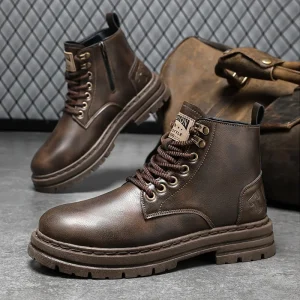 Stivali alti Scarpe in pelle da uomo Stivaletti da moto moda per uomo Stivali invernali Scarpe da uomo Lace-Up Botas Hombre 1