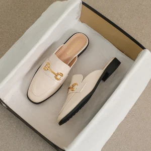 2023 primavera nuove donne muli capispalla pantofole moda muli design in metallo stile britannico scarpe casual piatte banchetto e ufficio 1