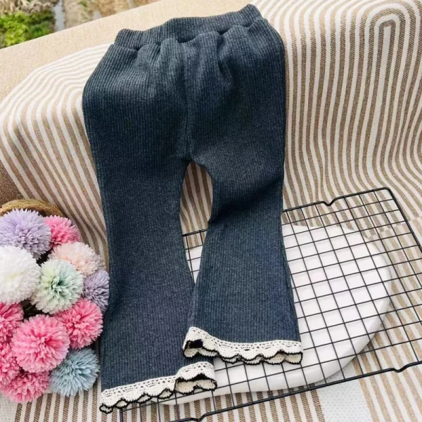 Pantaloni da ragazza con volant causale tutto-fiammifero solido adorabile e dolce primavera autunno elastico in vita alla caviglia taglio stivale stile principessa 3