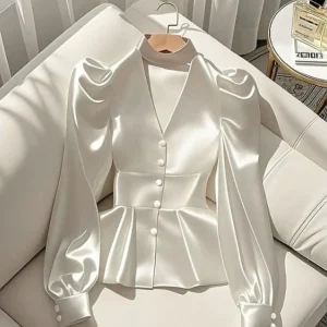 Camicie eleganti in raso bianco moda donna 2025 all'inizio della primavera nuovi Blusas Mujer Y2k E-Girl camicette a maniche lunghe a vita sottile 1