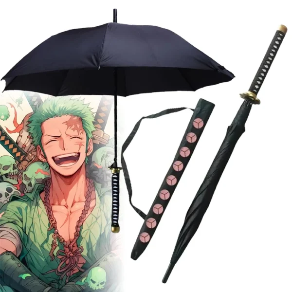 Anime Zoro Katana Ombrello Spada Mano Lunga Ombrellone Nero Roronoa Zoro Coltello Dimensioni Reali Giapponese Katana Sabre Ombrello Raincoa 1
