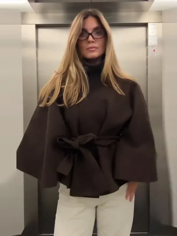 Cappotto da donna elegante colletto alto monopetto con lacci cappotti femminili solidi 2025 cappotto da donna per pendolari moda autunno 2025 5